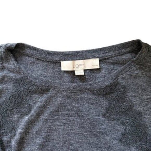 LOFT Charcoal Gray Long Sleeve Knit Top with Lace Detail Size Petite XS - Picture 3 of 5